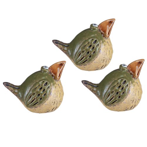 Floristik24 Hauska lintu keraaminen koriste jousivihreä 9×7,5×6,5cm 3 kpl