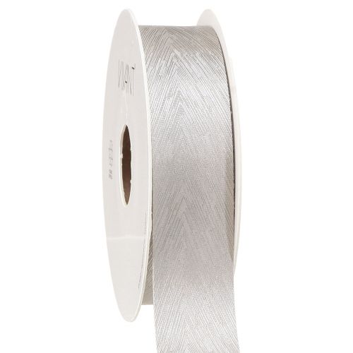 kohteita Ylellinen hopeanvärinen silkkinauha tyylikkäällä höyhenkuviolla - ihanteellinen häihin ja juhlatilaisuuksiin Leveä 25 mm, pituus 15 m