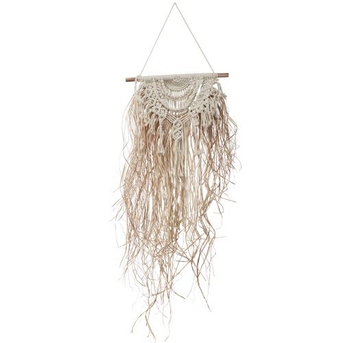 Floristik24 Macrame-seinäkoriste boho cream luonnon raffiapuuta 38x100cm