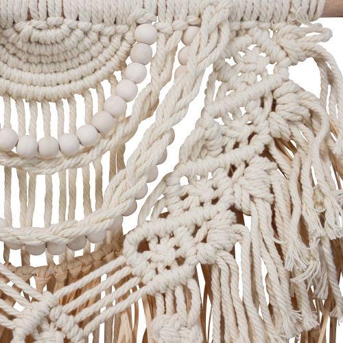 kohteita Macrame-seinäkoriste boho cream luonnon raffiapuuta 38x100cm