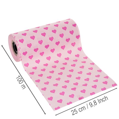 Sydänaiheinen kalvosinpaperi, pinkki, 25 cm, 100 m | Floristik24.fi