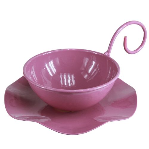 kohteita Metallinen koristekuppi lautasella pinkki H8cm Ø11,5cm 2kpl