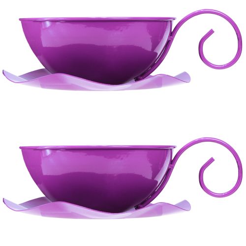 kohteita Metallinen koristekuppi Ø16cm H9cm teekuppi lautasella Purppura 2kpl