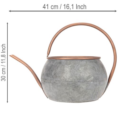 Metallinen koristeellinen kastelukannu, vintage-maalaistyyliin, puutarhakoriste, istutukseen, hopeanvärinen kupari, P41cm Ø26cm K30cm | Floristik24.fi