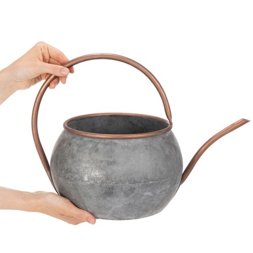 Metallinen koristeellinen kastelukannu, vintage-maalaistyyliin, puutarhakoriste, istutukseen, hopeanvärinen kupari, P41cm Ø26cm K30cm | Floristik24.fi