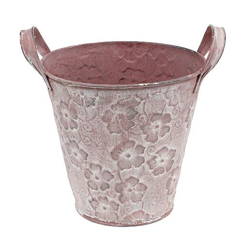 Metallinen ämpäri kukilla vaaleanpunainen Ø15.5cm H15cm