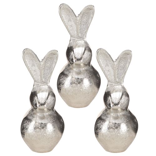 kohteita Decorative Bunny Silver – Moderni pääsiäisfiguuri metallista tyylikkääseen kevätkoristeeseen 11cm 3 kpl