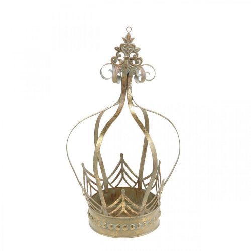 Floristik24 Metallinen kruunu, kynttilänjalka adventtia varten, kultainen ripustuslautanen, antiikkisen näköinen Ø16,5cm H27cm