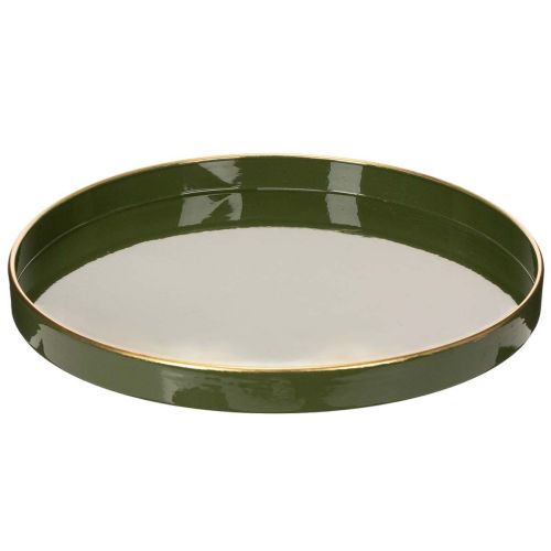 Koristeellinen vihreä tarjotin kultareunuksella, moderni, 30 cm