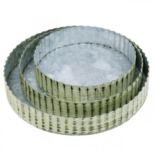 kohteita Metallilevyt koristeluun, pöytäkoriste, kynttilätarjotin pyöreä hopea, vihreä shabby chic Ø14/16,5/19,5 cm K3,5 cm 3 kpl setti