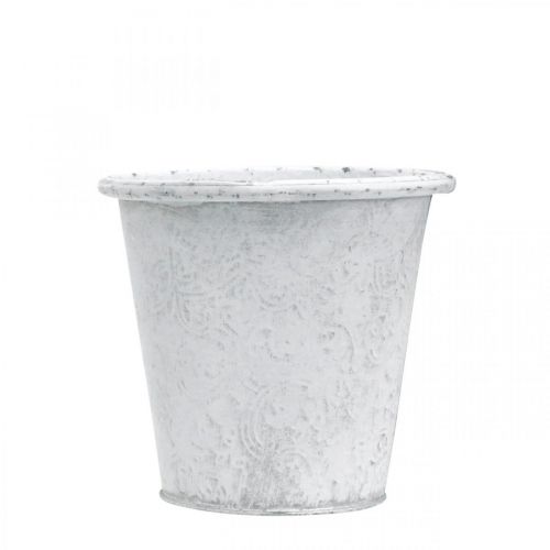 kohteita Ruukku koristeilla, istutuskone, metalliastia valkoinen Ø15,5cm K14,5cm