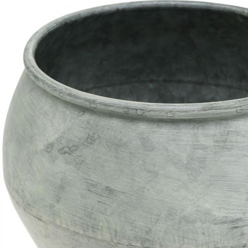 Floristik24 Pyöreä metalliruukku, koristeastia, kasvikulho hopea, pesty valkoinen, antiikin näköinen Ø25,5 / 18cm H17 / 13cm, 2 kpl sarja