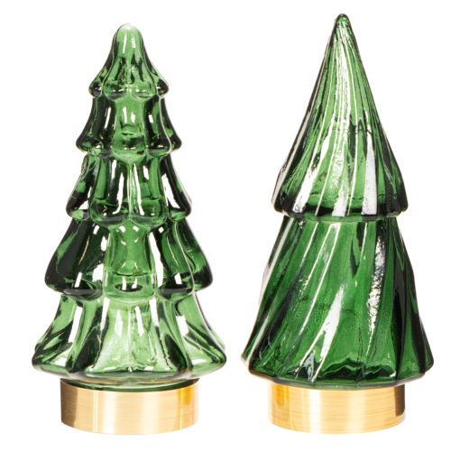 Lasinen joulukuusi LED-valoilla, pöytäkoriste, joulu, 13 cm, 2 kpl | Floristik24.fi