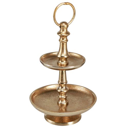 Floristik24 Mini etagere metallikoristelu kultamatta 2-kerroksinen pöytäkoristelu H22cm