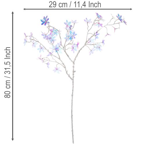 Keinotekoinen kukkiva oksa hohtavilla kukilla, 80 cm | Floristik24.fi