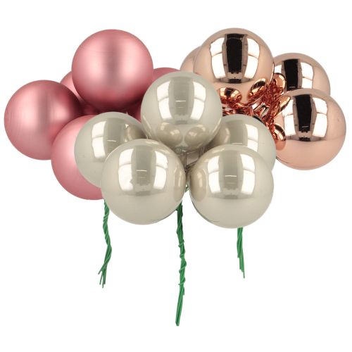 kohteita Minijoulupallot lasinen vaaleanpunainen harmaa lanka Ø40mm 32 kpl