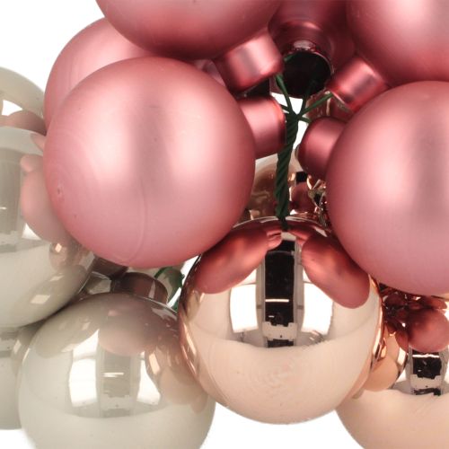 kohteita Minijoulupallot lasinen vaaleanpunainen harmaa lanka Ø40mm 32 kpl