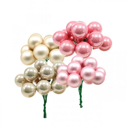 Mini joulupallot langalla Ø20mm lasi pinkki 140p