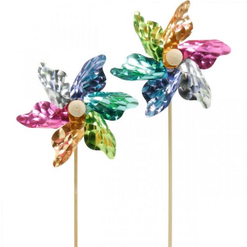Floristik24 Minipyörä, juhlakoristeet, tuulimylly kepissä, värikäs, koriste puutarhaan, kukkatulpat Ø8,5cm 12 kpl