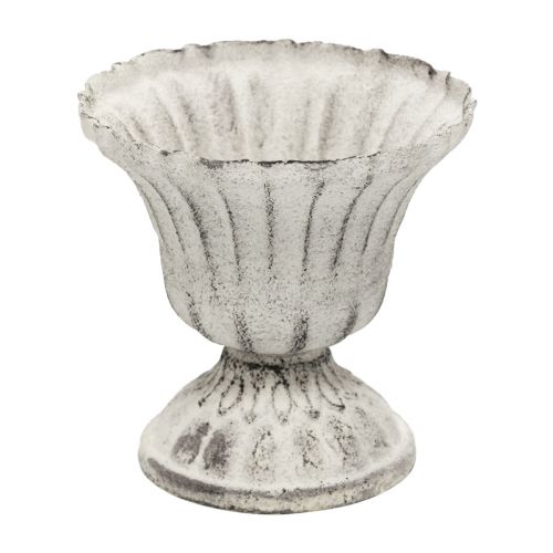 Floristik24 Mini Cup Maljakko Metallimalja Valkoinen Harmaa Antiikki Ø8cm K8cm