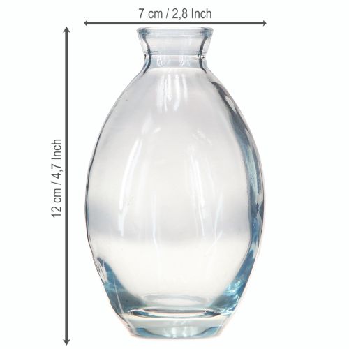 kohteita Minimaljakot, sipulimaiset koristemaljakot, lasia, sinistä sävytettyä, korkeus 12 cm, 6 kpl