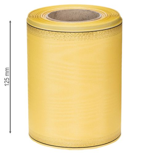 Moiré-seppelenauha, keltainen kultareunuksella, 125 mm x 25 m - Korkealaatuinen surunauha, koristenauha, rusettinauha | Floristik24.fi