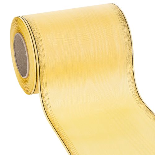 Moiré-seppelenauha, keltainen kultareunuksella, 125 mm x 25 m - Korkealaatuinen surunauha, koristenauha, rusettinauha ostaa | Floristik24.fi