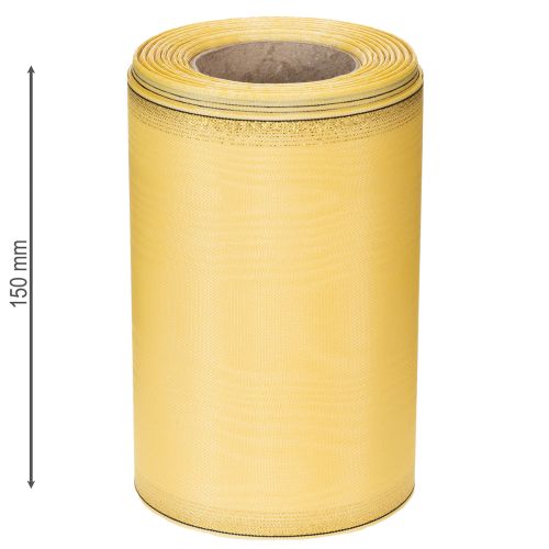 kohteita Moiré-seppelenauha, keltainen kultareunuksella, koristeellinen kukkanauha, asetaatti/polyesteri, 150 mm x 25 m