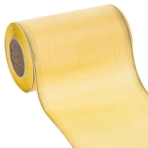 Moiré-seppelenauha, keltainen kultareunuksella, koristeellinen kukkanauha, asetaatti/polyesteri, 150 mm x 25 m ostaa | Floristik24.fi