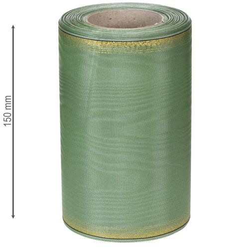kohteita Moiré-seppelenauha salvianvihreä kultareunalla, 150 mm x 25 m, koristenauha kukkakauppoihin ja seppeleisiin