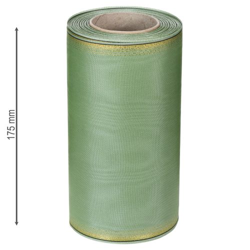 kohteita Moiré-seppelenauha salvianvihreä kultareunuksella - 175 mm x 25 m - koristenauha kukkakauppoihin ja juhliin