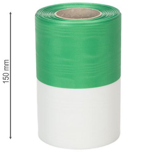kohteita Moiré-seppelenauha vihreänvalkoinen 150 mm, koristenauha, rusettinauha, taftilaatua 25 m