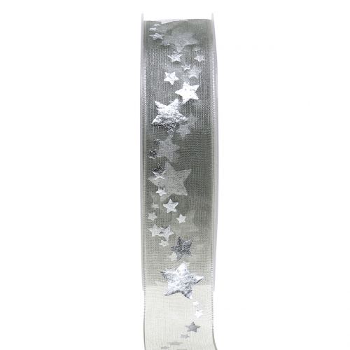 Floristik24 Deco nauhaorganza tähtikuviolla harmaa 25mm 20m