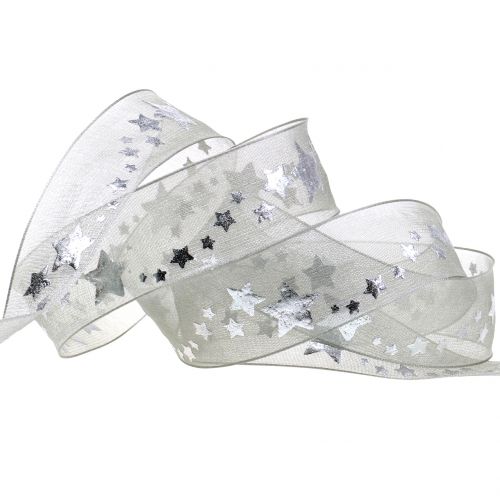 Floristik24 Deco nauhaorganza tähtikuviolla harmaa 25mm 20m