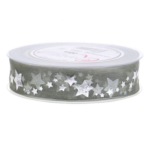 Floristik24 Deco nauhaorganza tähtikuviolla harmaa 25mm 20m