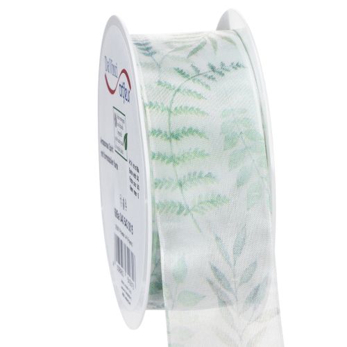 Floristik24 Organzanauha, sifonkinauha, lehtioksat, vihreä, 40 mm, 15 m