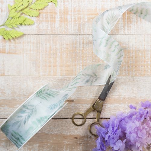 kohteita Organzanauha, sifonkinauha, lehtioksat, vihreä, 40 mm, 15 m