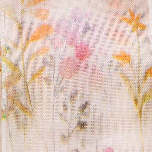 kohteita Organzanauha, sifonkinauha, kukkakuvio, oranssi/pinkki, 40 mm, 15 m