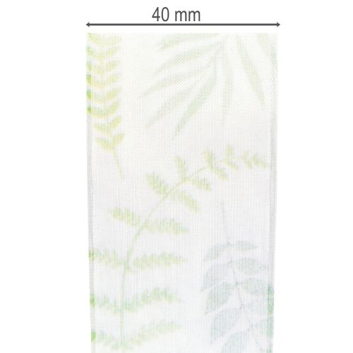 kohteita Organzanauha, sifonkinauha, vihreä lehtikärhöillä, 40 mm leveä, 15 m pitkä
