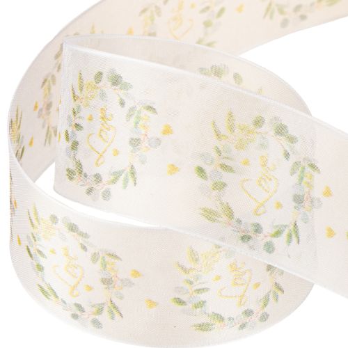 kohteita Organzanauha hääkoristeluun “Rakkaus” valkoinen 40mm 15m