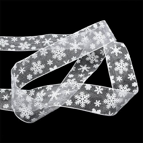 Floristik24 Organzanauha joulunvalkoinen 25mm 20m