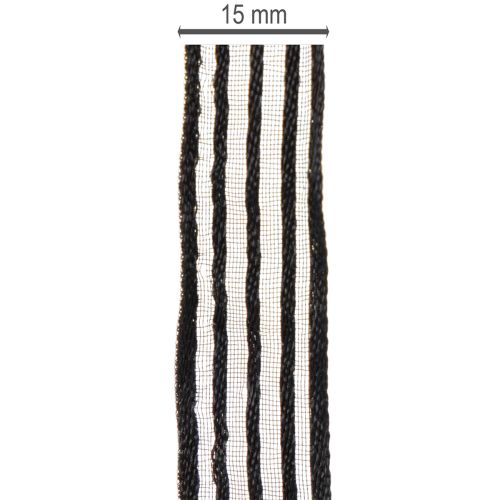 kohteita Organzanauha raidoilla, lahjanauha, musta, 15 mm leveä, 20 m pitkä