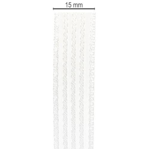 kohteita Organzanauha raidoilla, lahjanauha, valkoinen, 15 mm, 20 m