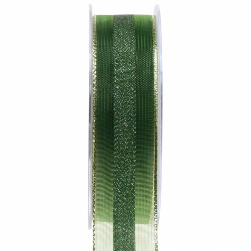 Floristik24 Organza-nauha, raidallinen kuvio vihreä 25mm 20m