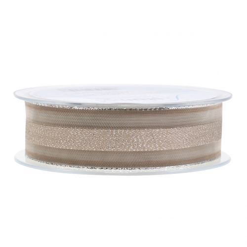 Floristik24 Organza-nauha, raidallinen kuvio ruskea 25mm 20m