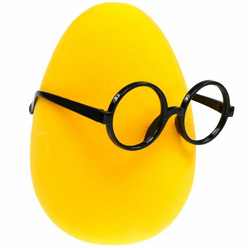 Floristik24 Pääsiäismuna keltainen lasien kanssa, Deco Egg Flocked, pääsiäiskoriste, pääsiäiskoristelu