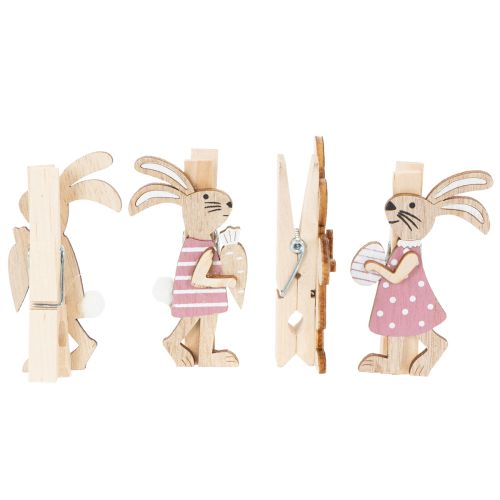 kohteita Pääsiäispupun koristeklipsit, vaaleanpunaiset ja valkoiset puiset pääsiäiskoristeet, 7,5 cm, 4 kpl