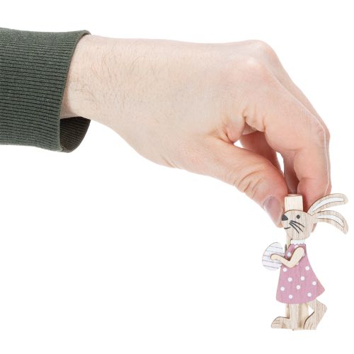 kohteita Pääsiäispupun koristeklipsit, vaaleanpunaiset ja valkoiset puiset pääsiäiskoristeet, 7,5 cm, 4 kpl