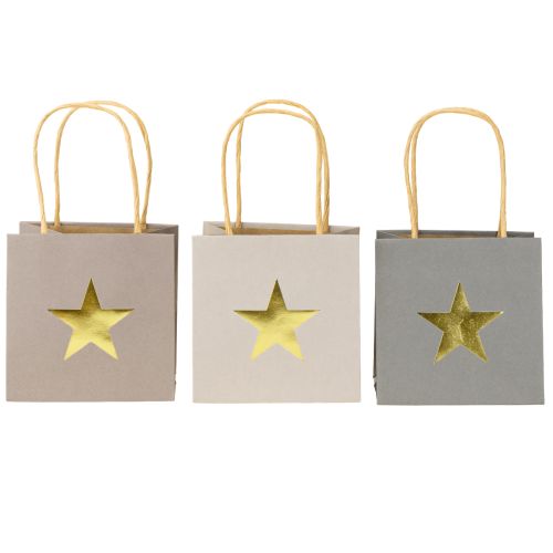 kohteita Paperikassit tähdellä ja kahvalla harmaa lajitelma 10,5×10,5cm 9kpl