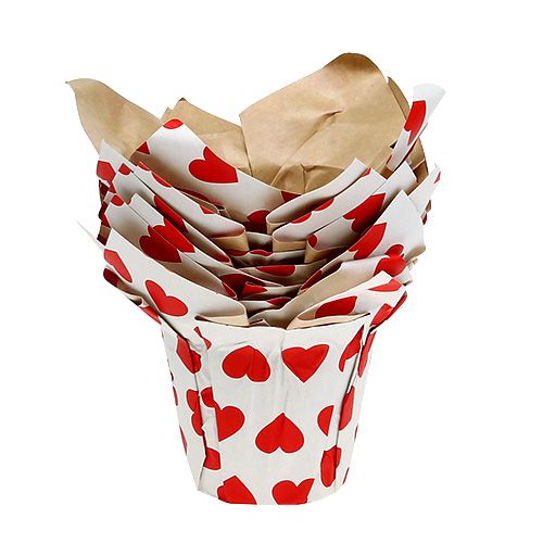 Floristik24 Sydänpaperi valkoinen-punainen Ø8cm K6.5cm 8kpl